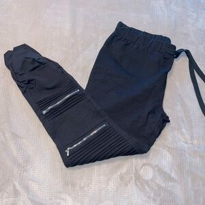 2X/3X Tight Shinestar Black Jogger Track Pants with Zipper Detail
